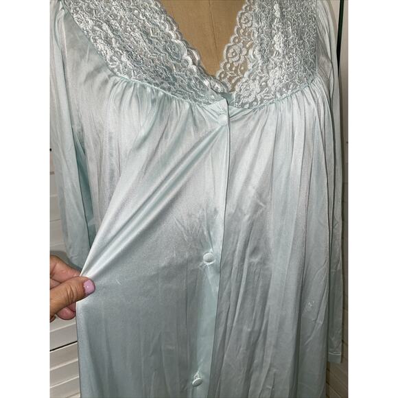 Vanity Fair 60s 70s Vintage Green Nylon Lace Trim Robe Nightgown Set Sz Medium - Picture 9 of 14